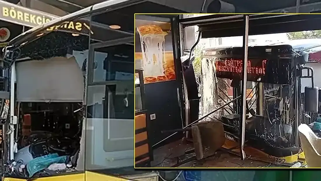 ETT otobüsü börekçiye daldı! 3 kişi yaralandı