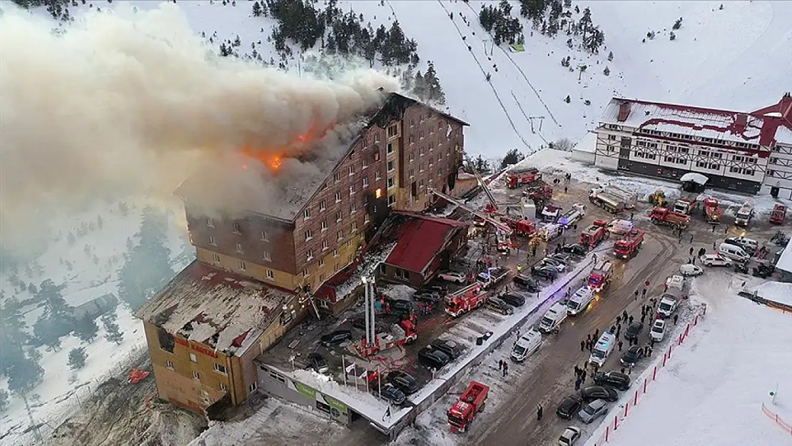 Bolu'da otel faciasında yangının çıkış anı kamerada