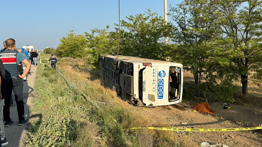 Konya'da yolcu otobüsü devrildi: 1 ölü, 23 yaralı!
