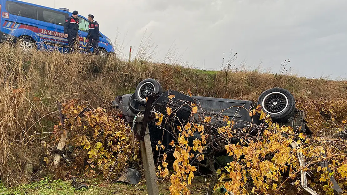 Üzüm bağına uçan otomobilde 2 kişi yaralandı