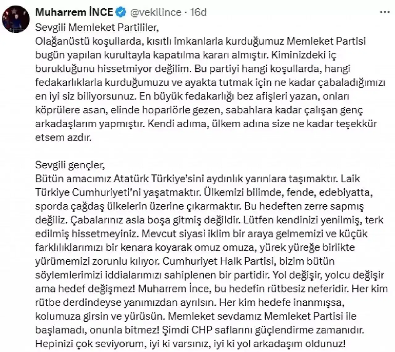 Memleket Partisi Kapatıldı