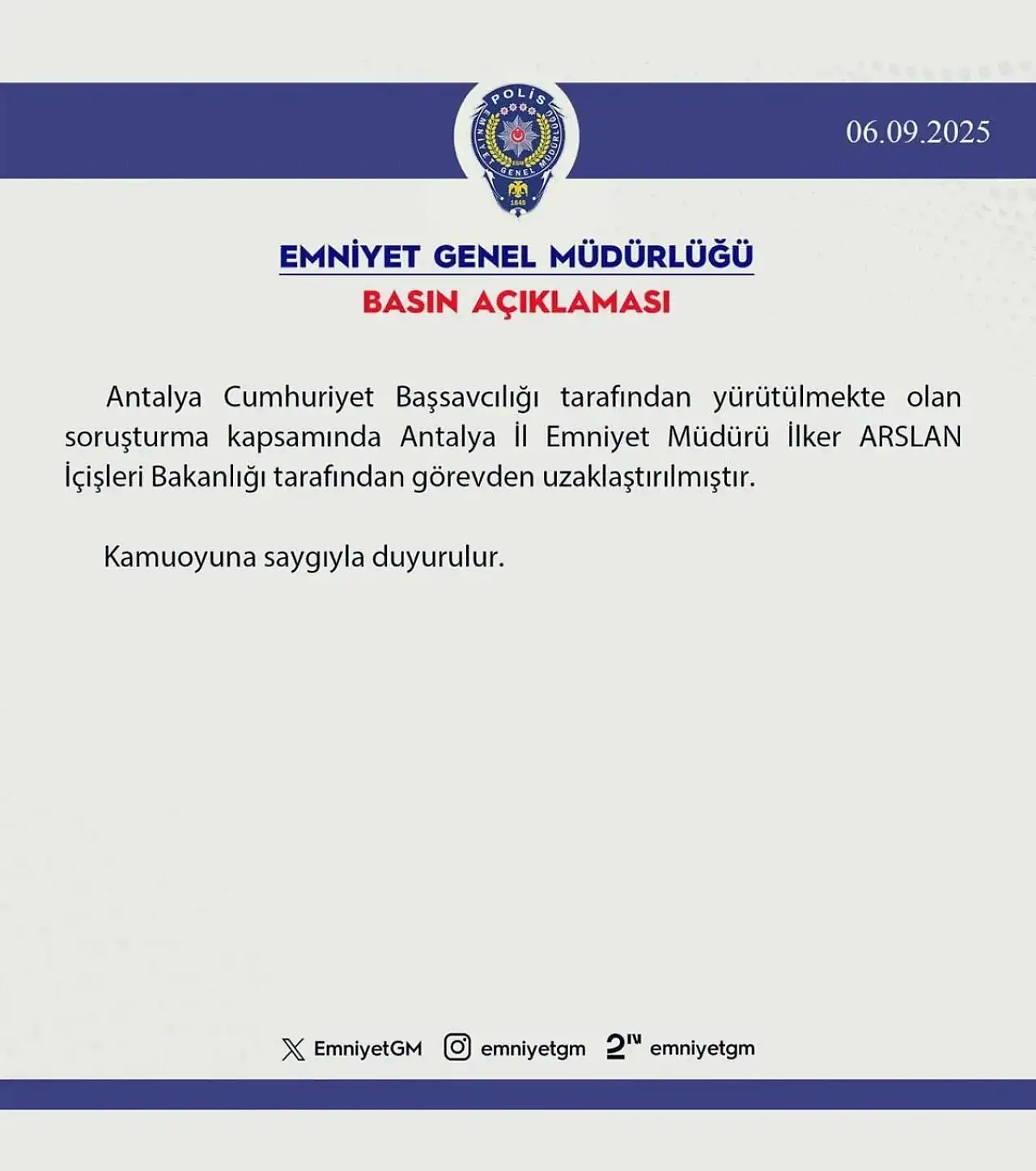 Antalya Emniyet Müdürü İlker Arslan Hakkında Gözaltı Kararı