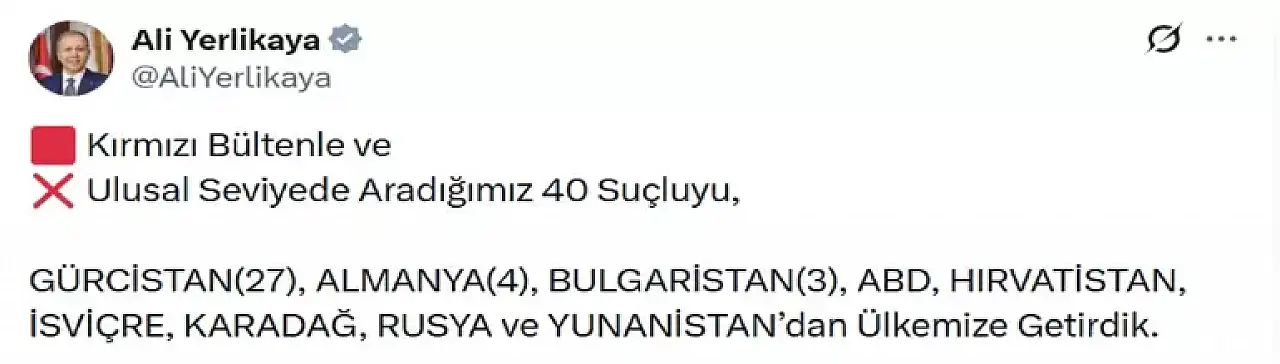 20'si kırmızı bültenle aranan 40 suçlunun iadesi sağlandı