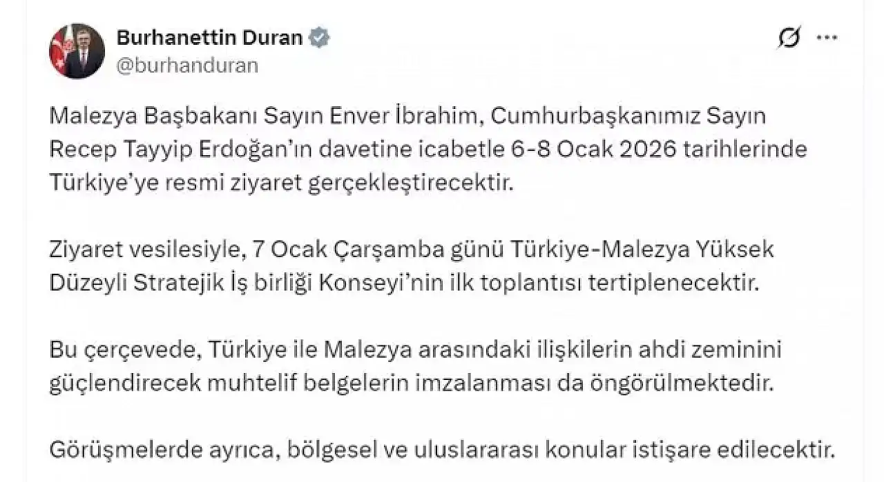 Malezya Başbakanı İbrahim, Türkiye'yi ziyaret edecek