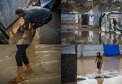 Şiddetli yağış nedeniyle Gazze Şeridi'nde binlerce çadır su altında kaldı