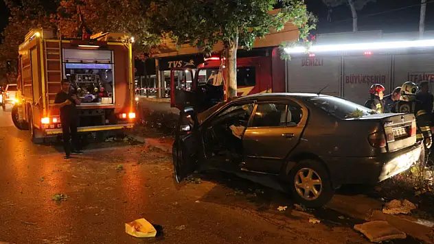 Ağaca çarpan otomobildeki 2 kişi can verdi