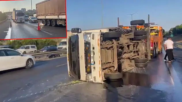 Başakşehir TEM Otoyolu'nda kamyonet devrildi!