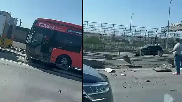Haliç Köprüsü'nde arızalı metrobüsü çeken vinç kaza yaptı
