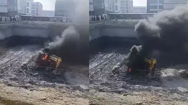 İş makinesi alev alev yandı