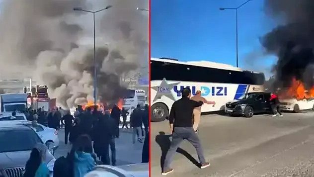 Minibüste çıkan yangın, otomobile sıçradı