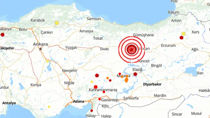 Erzincan'da 4,9 Büyüklüğünde Deprem