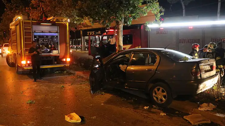 Ağaca çarpan otomobildeki 2 kişi can verdi