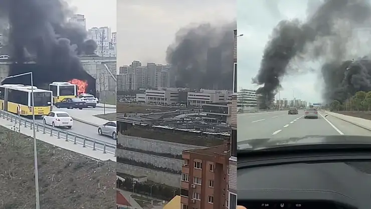 Başakşehir'de İETT otobüsü cayır cayır yandı