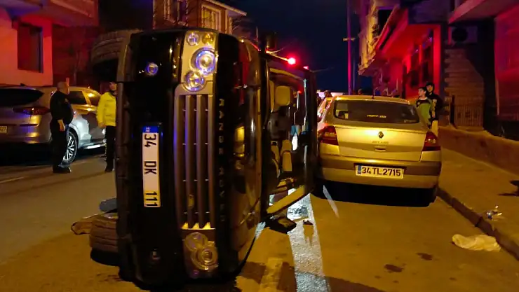 Cip sokaktaki 6 araca çarpıp yana devrildi