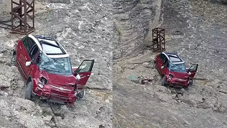 El freni çekilmeyen otomobil, kayalardan uçtu