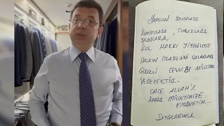 Gözaltındaki İmamoğlu el yazısıyla mesaj paylaştı: 'Önce Allah'a, sonra milletimize emanetim'