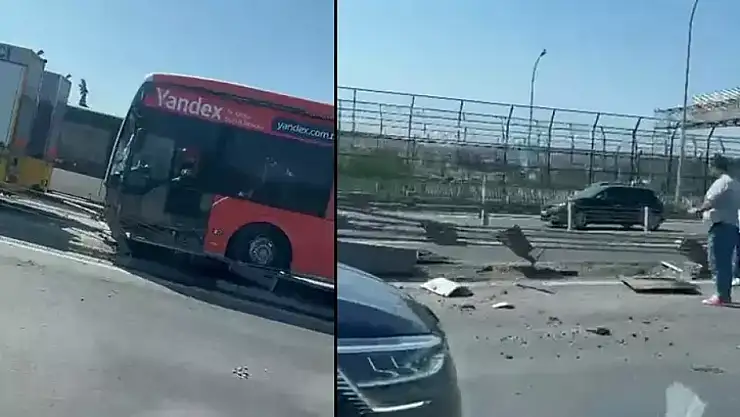 Haliç Köprüsü'nde arızalı metrobüsü çeken vinç kaza yaptı