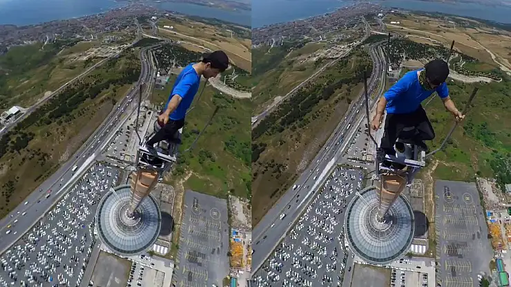 Hiçbir Güvenlik Önlemi Almadan 230 Metre Yüksekliğe Tırmandı! Yürekler Ağızlara Geldi