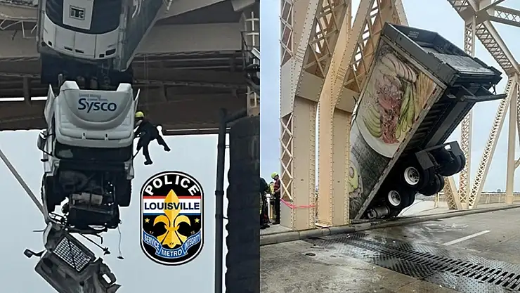 Kaza Yapan Kamyon Havada Asılı Kaldı