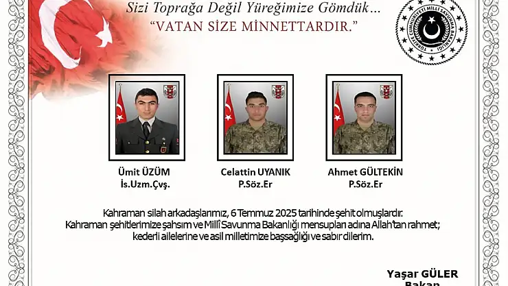 Metan gazından zehirlenen 3 asker daha şehit oldu! MSB'den açıklama