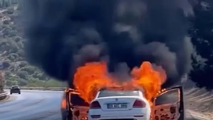 Otomobilde çıkan yangın, makilik alana sıçradı