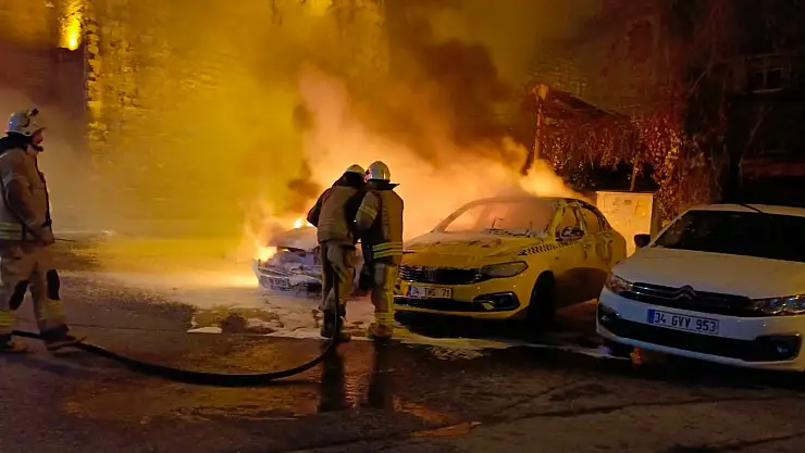 Park halindeki araçlar alev alev yandı