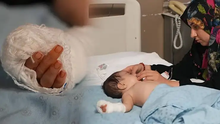 Serumu çıkarmak isterken üç aylık bebeğin parmağını kesti
