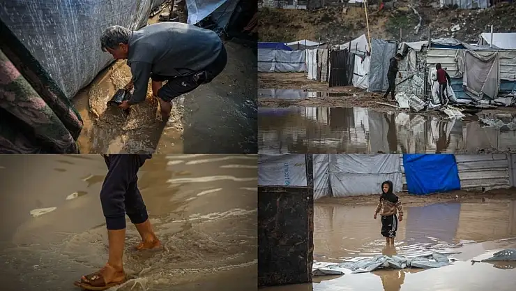 Şiddetli yağış nedeniyle Gazze Şeridi'nde binlerce çadır su altında kaldı