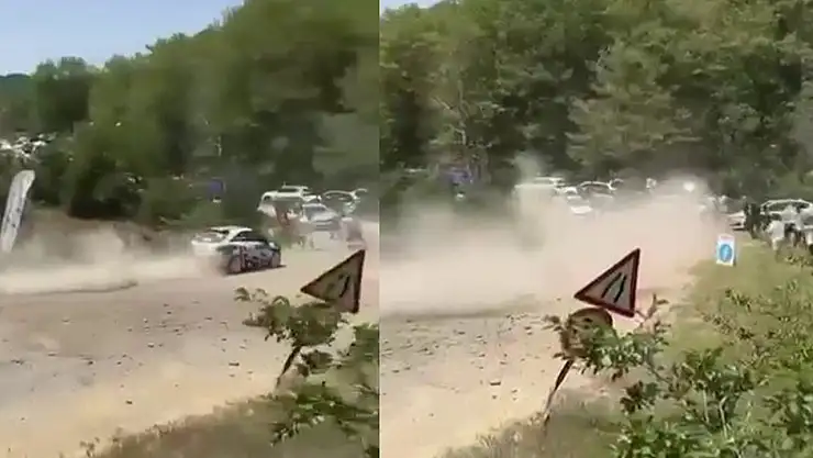 Yarış aracı seyircilerin bulunduğıu bölgeye savruldu