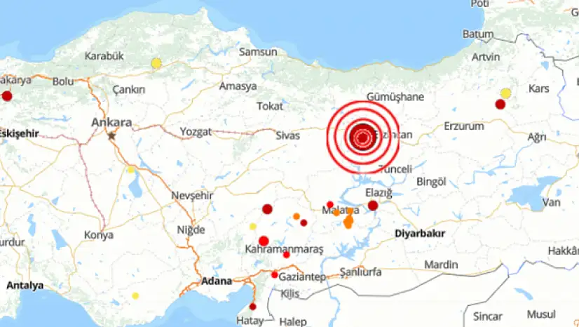 Erzincan'da 4,9 Büyüklüğünde Deprem