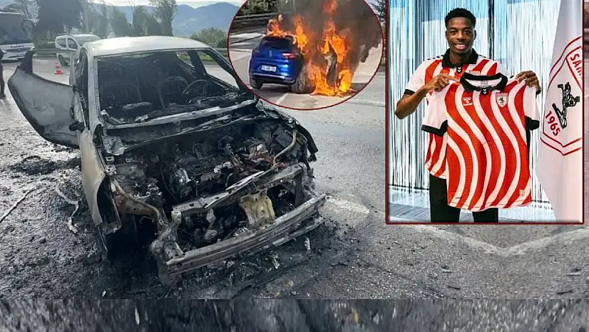 Samsunsporlu Musaba'nın otomobili alev alev yandı